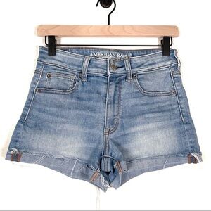 American Eagle Hi Rise Shortie Rolled Hem Denim Shorts